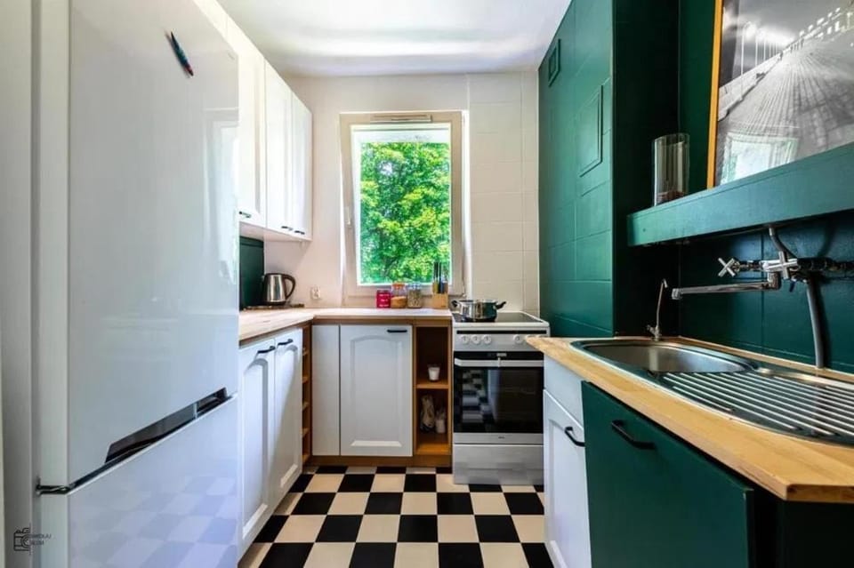 Kitchen or kitchenette, dishwasher, oven, stove