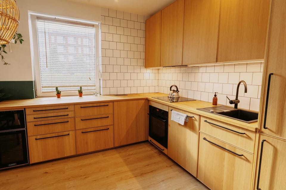 Kitchen or kitchenette, dishwasher, stove