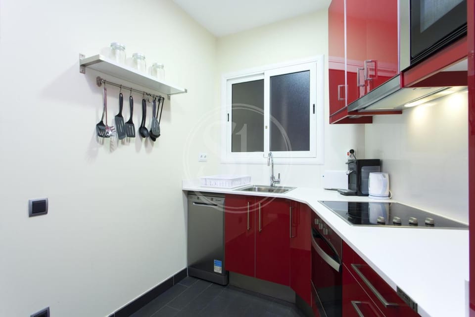 Kitchen or kitchenette, dishwasher, oven, stove