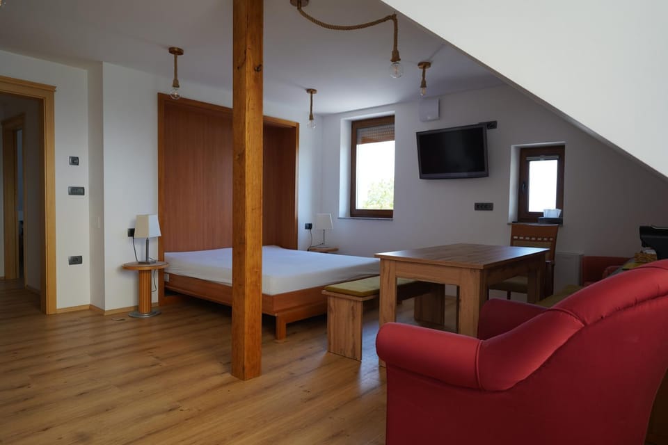 Bed, TV and multimedia, Living room, Photo of the whole room, Seating area, Dining area, Bedroom