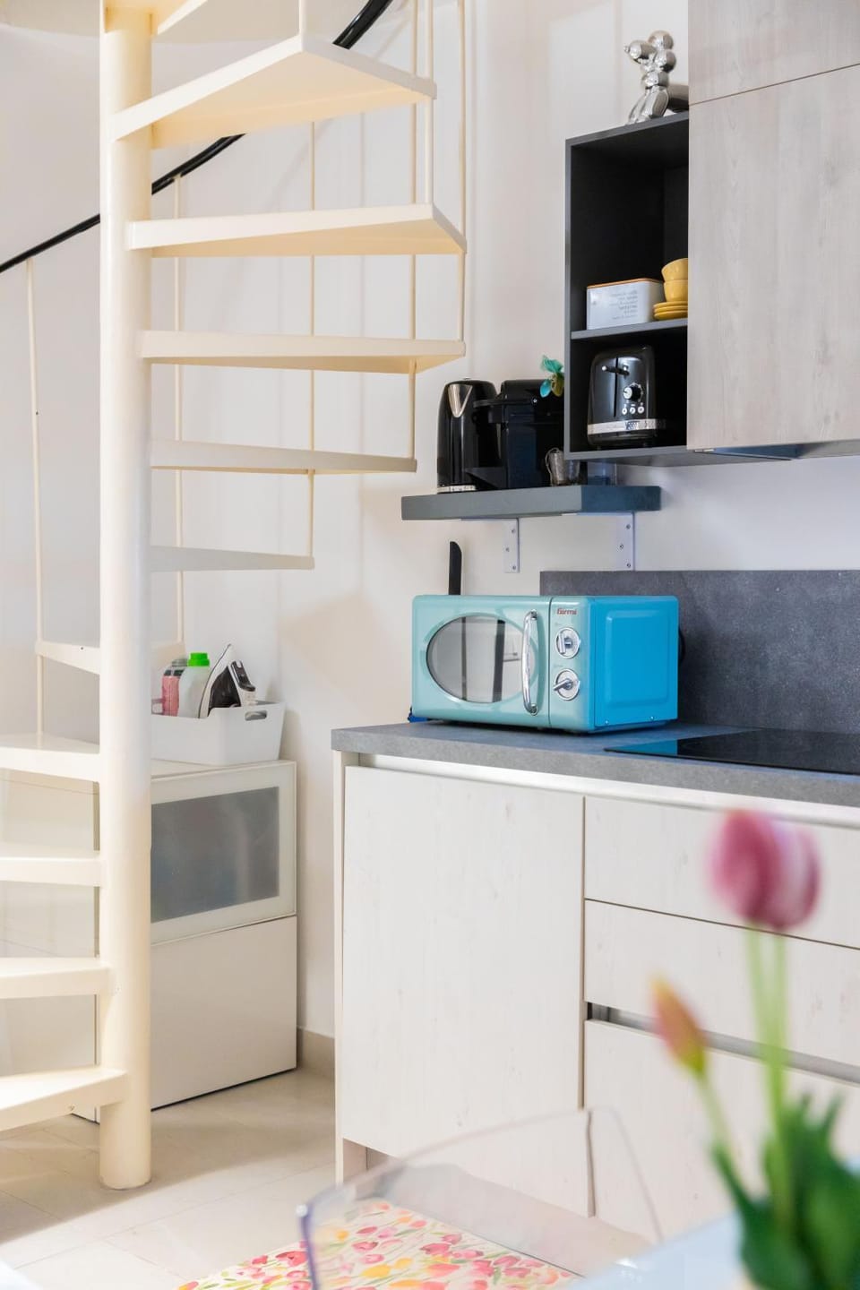 Coffee/tea facilities, Kitchen or kitchenette, flat iron, microwave, toaster, washing machine