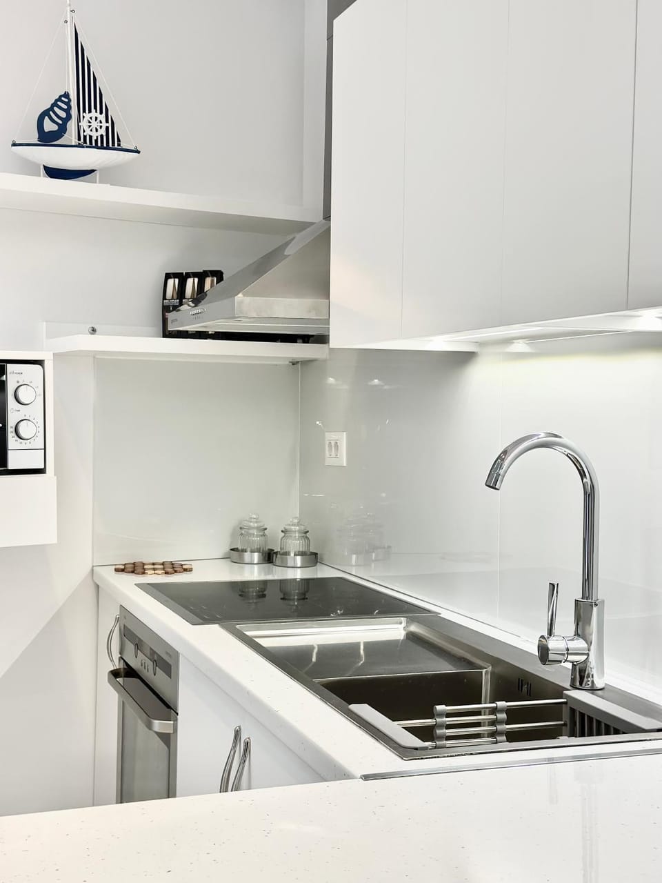 Kitchen or kitchenette, stove