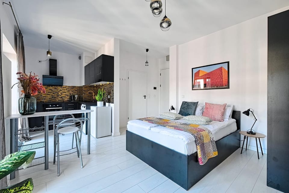 Bed, Kitchen or kitchenette, Living room, Photo of the whole room, Dining area