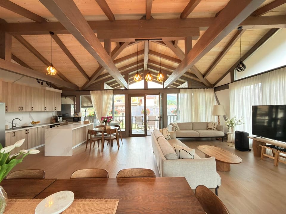 TV and multimedia, Kitchen or kitchenette, Living room, Seating area, Dining area, dishwasher, stove