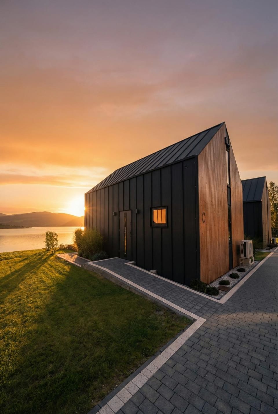 Property building, Natural landscape, Garden, Lake view, Lake view, Sunset