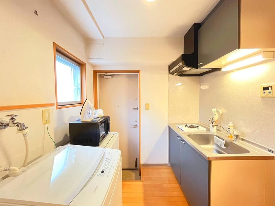 Kitchen or kitchenette, microwave, washing machine
