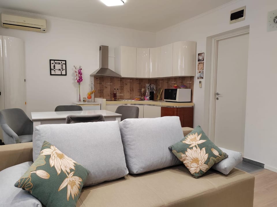 Kitchen or kitchenette, Living room, Seating area, Dining area, air conditioner