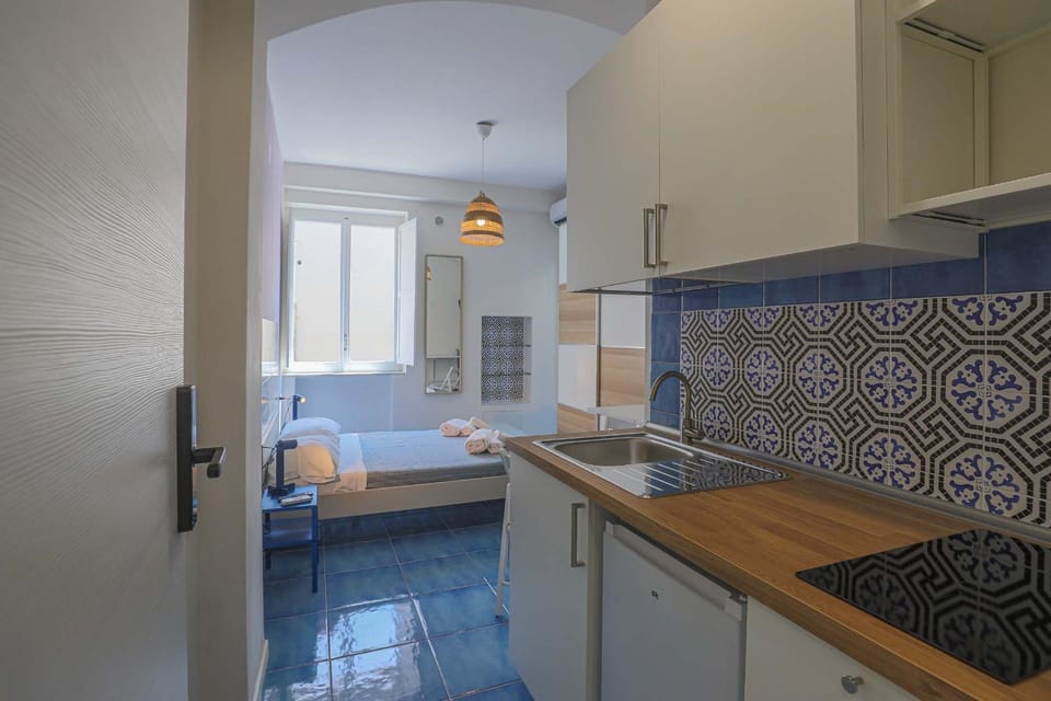 Kitchen or kitchenette, stove
