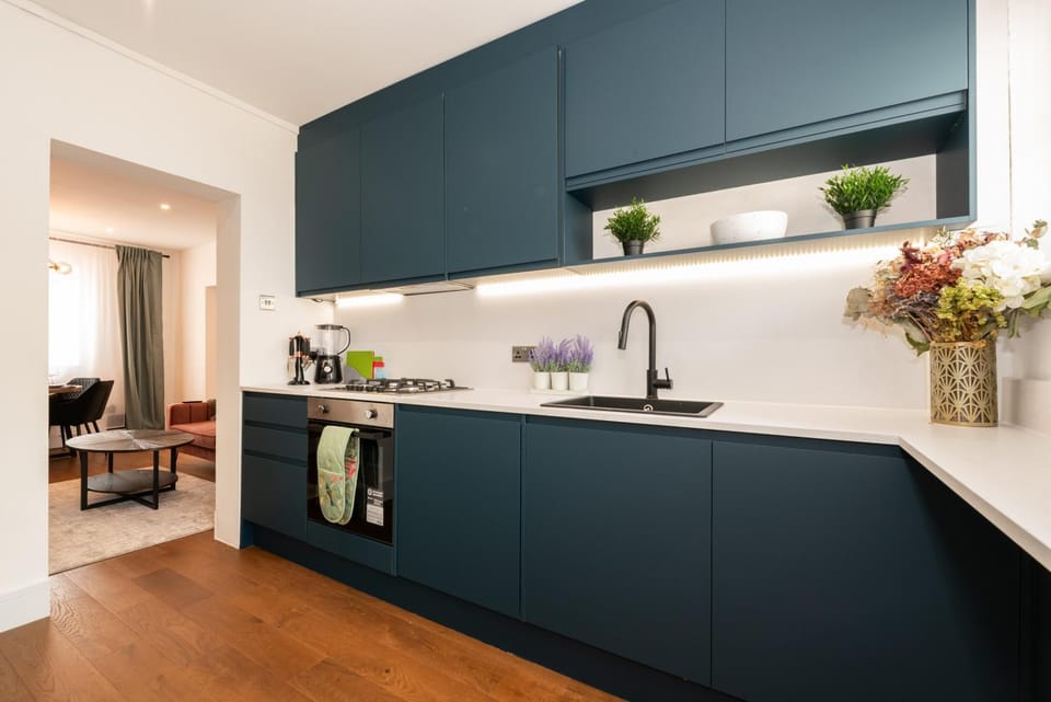Kitchen or kitchenette, oven