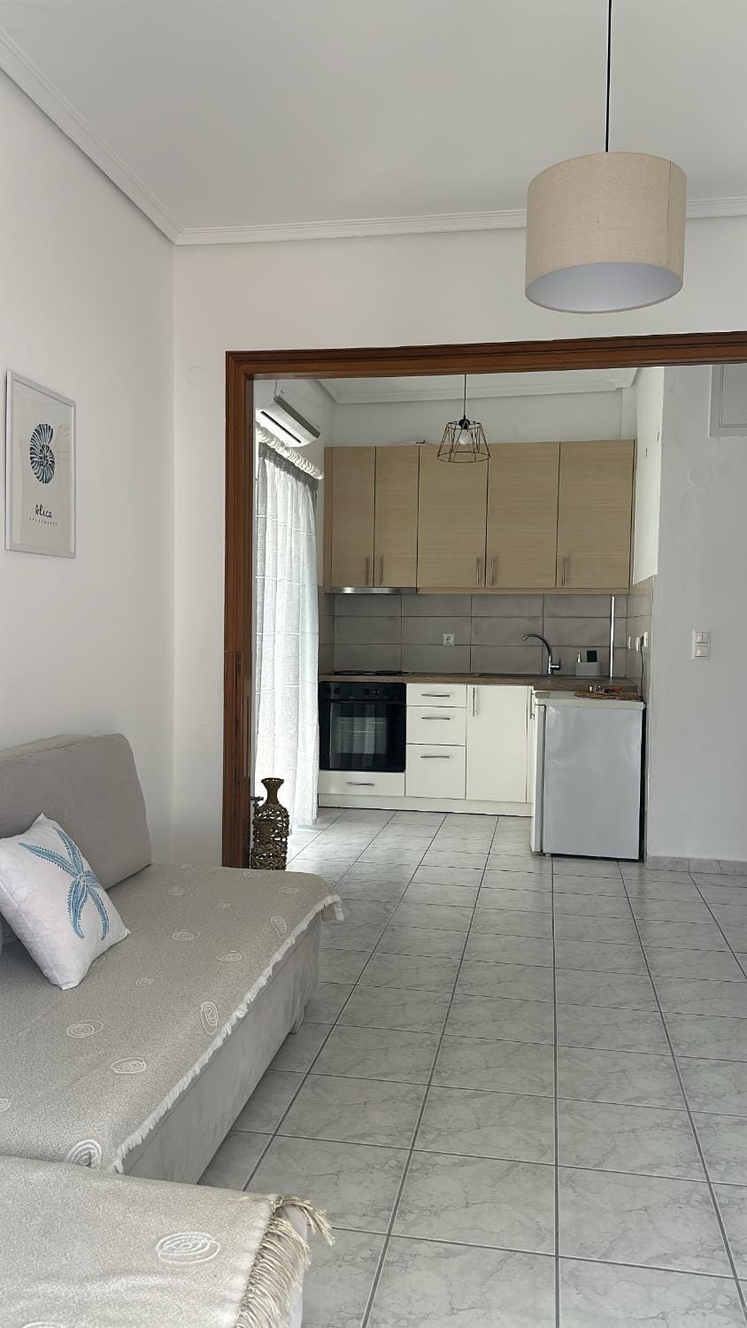 Kitchen or kitchenette, stove
