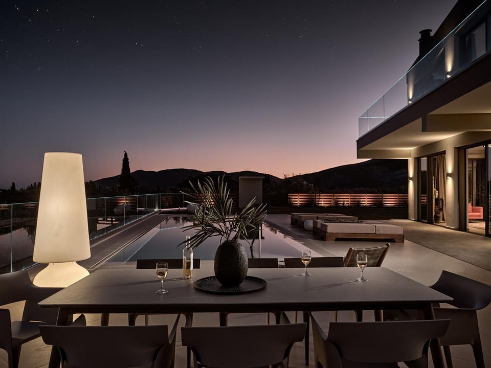 Patio, Night, View (from property/room), Balcony/Terrace, Dining area, Pool view, Swimming pool