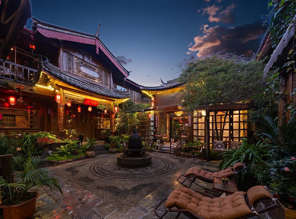 Property building, Night, Garden, Garden view