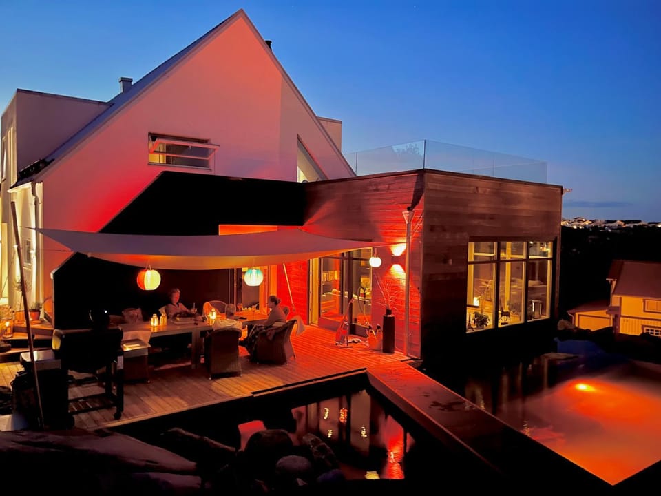Patio, Night, Swimming pool