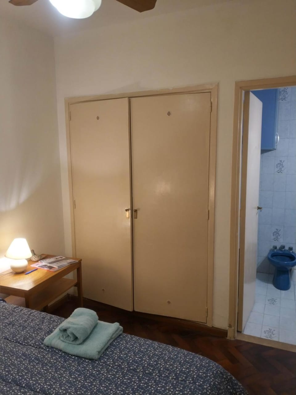 Bed, wardrobe