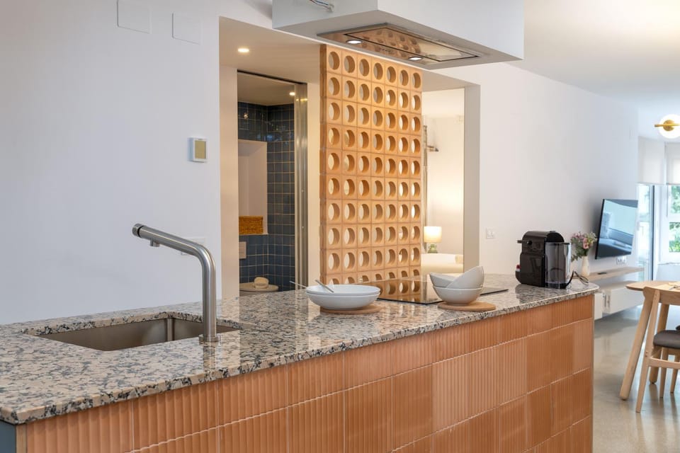 Kitchen or kitchenette, stove