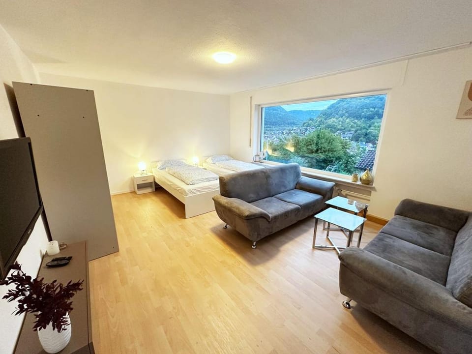 Bed, TV and multimedia, Seating area, Evening entertainment, Bedroom, wardrobe