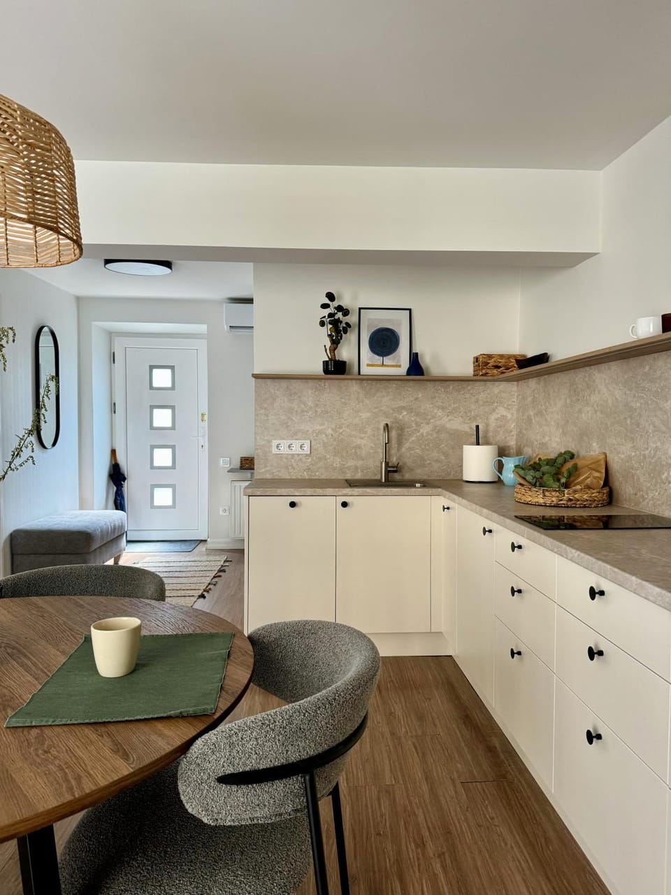 Kitchen or kitchenette, stove