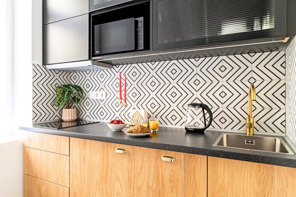 Kitchen or kitchenette, stove