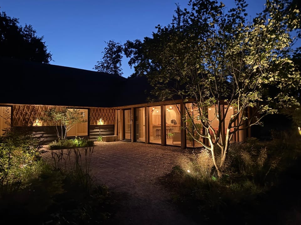 Property building, Night, Garden