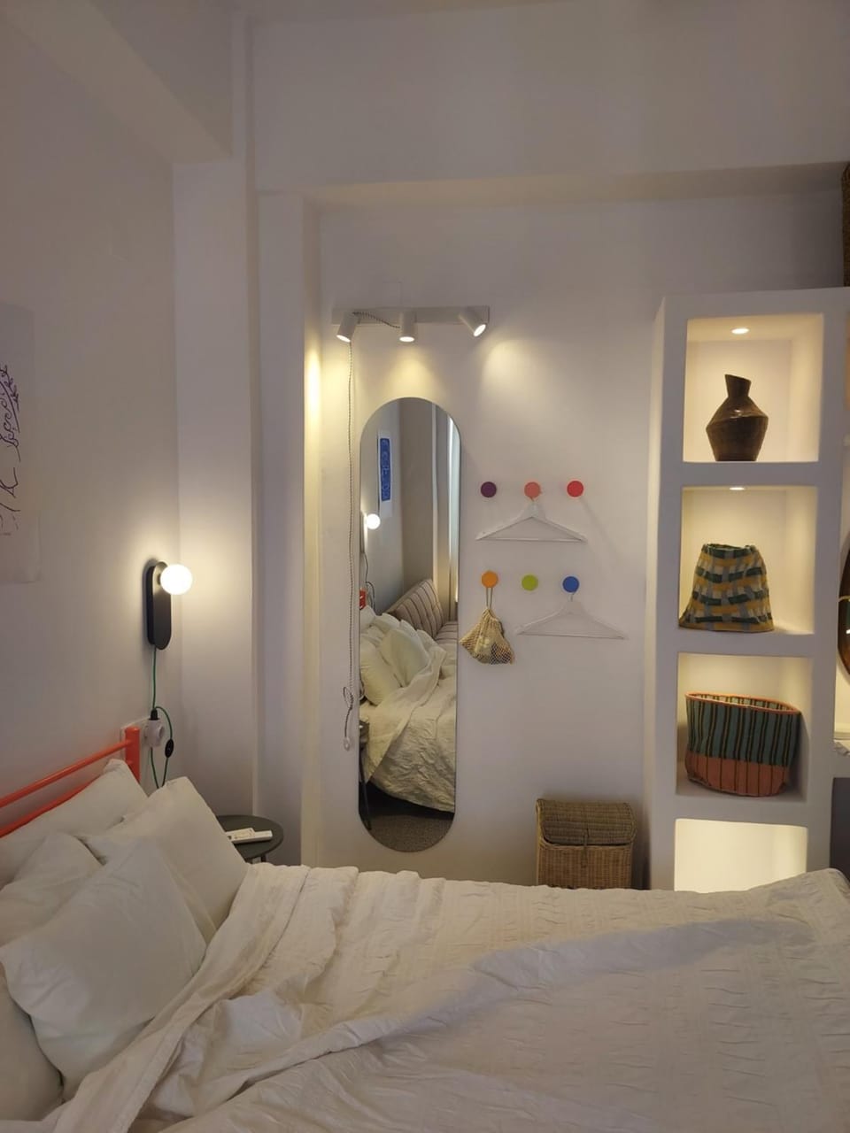 Bed, wardrobe