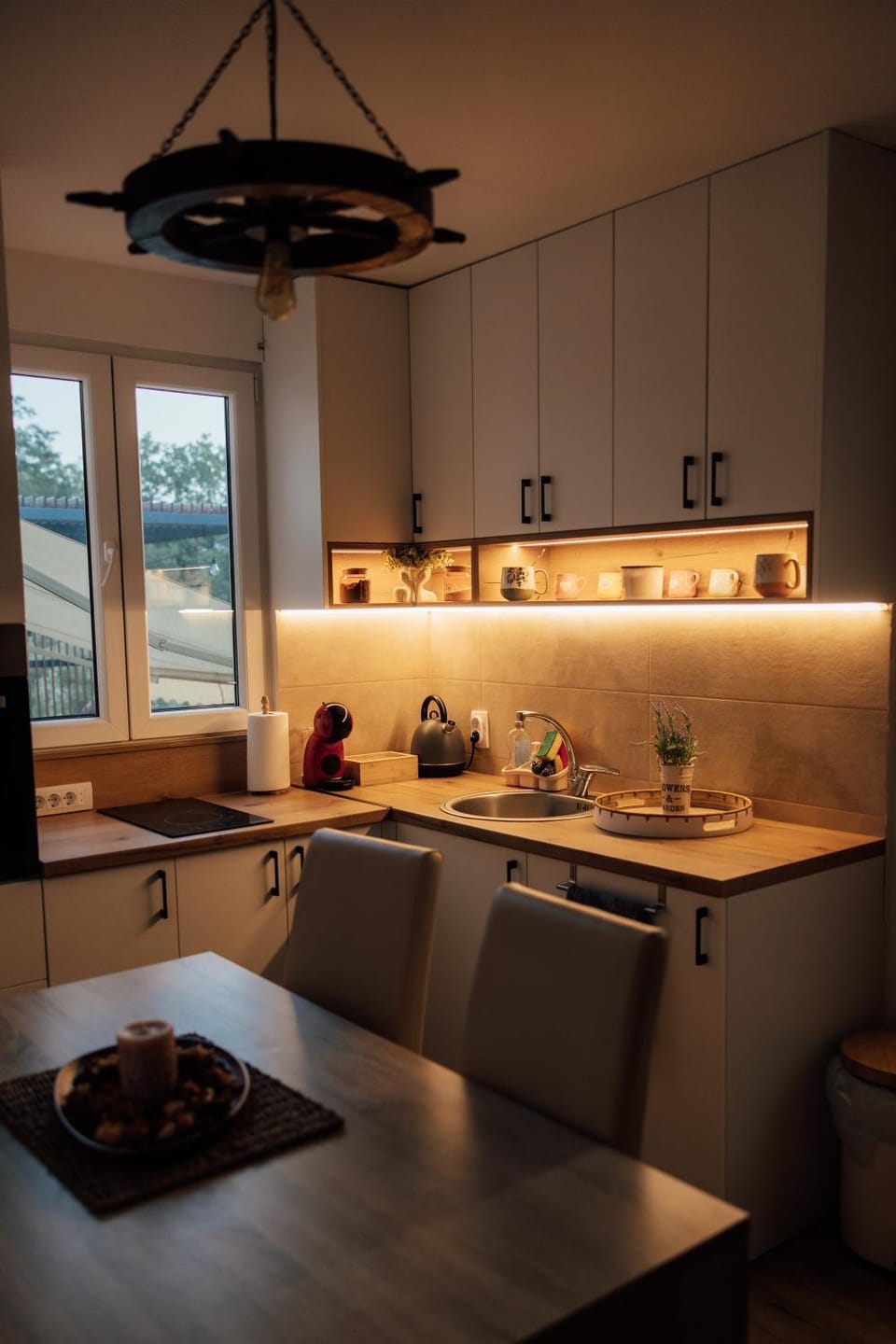 Kitchen or kitchenette, stove