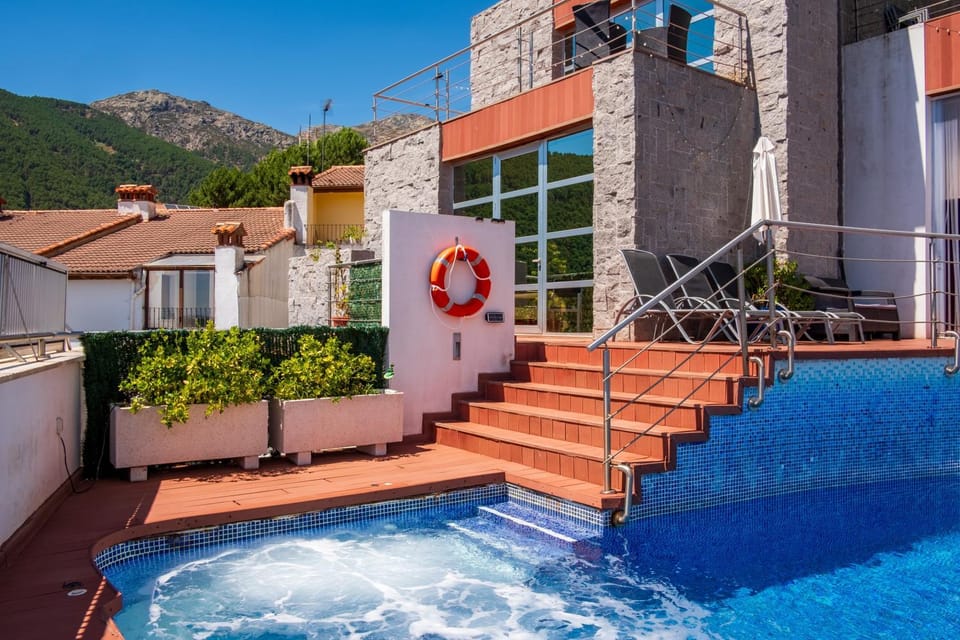 Property building, Living room, Swimming pool