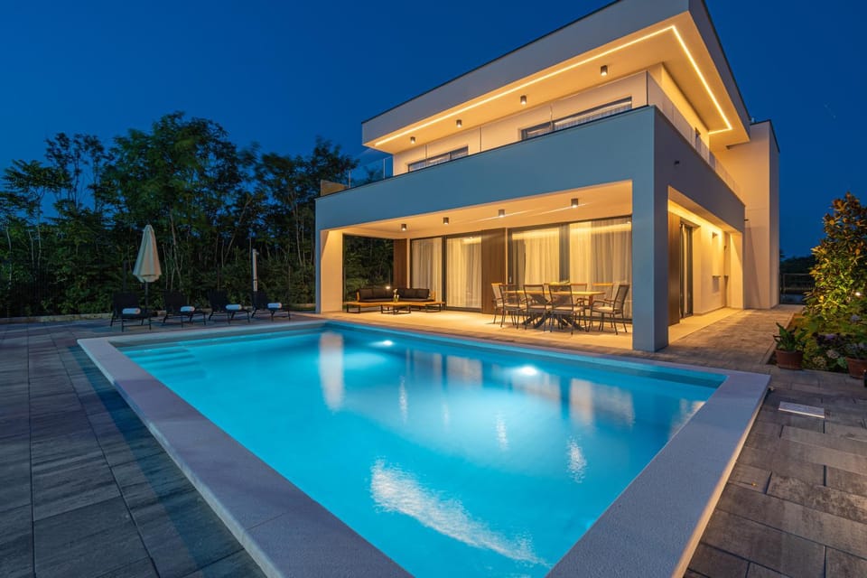 Property building, Night, Pool view, Swimming pool
