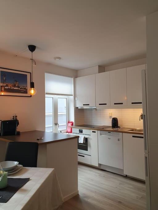 Kitchen or kitchenette, dishwasher, oven, stove