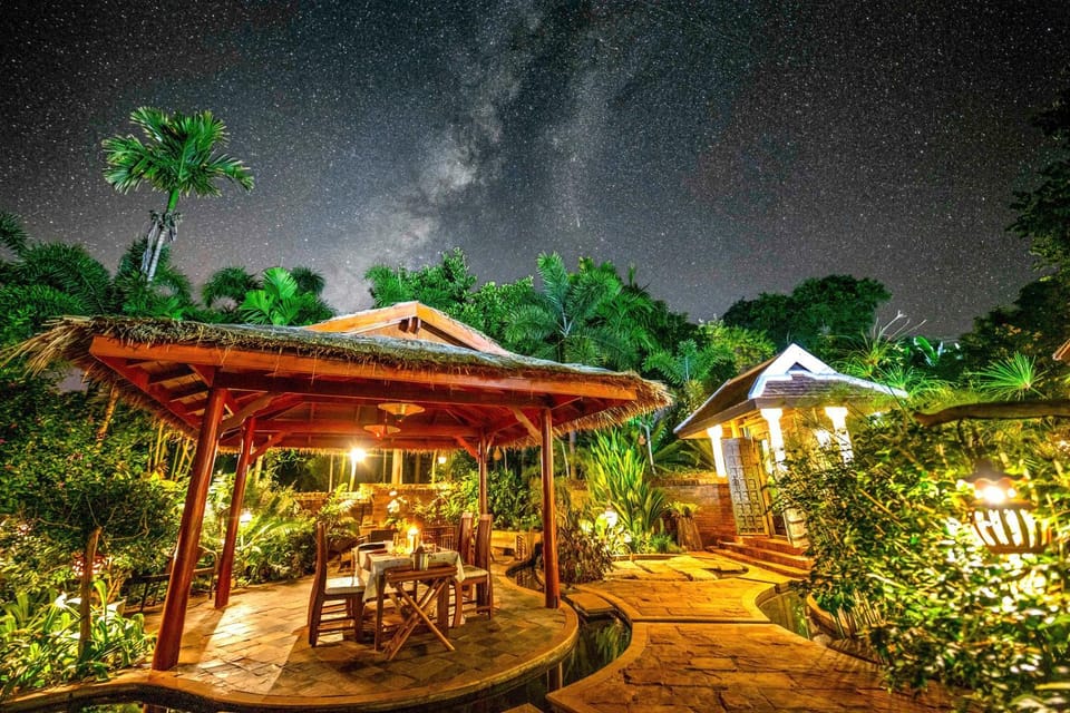 Restaurant/places to eat, Night, Natural landscape, Garden, Seating area, Garden view, Dinner