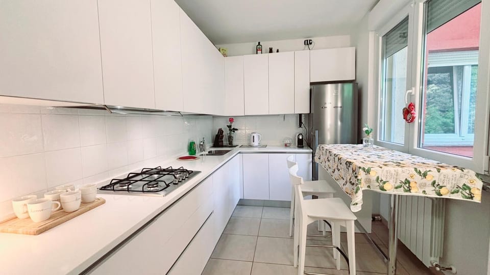 Kitchen or kitchenette, stove