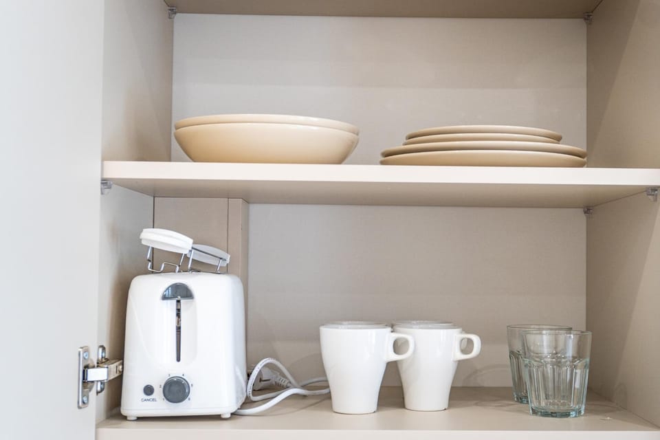 Kitchen or kitchenette, toaster