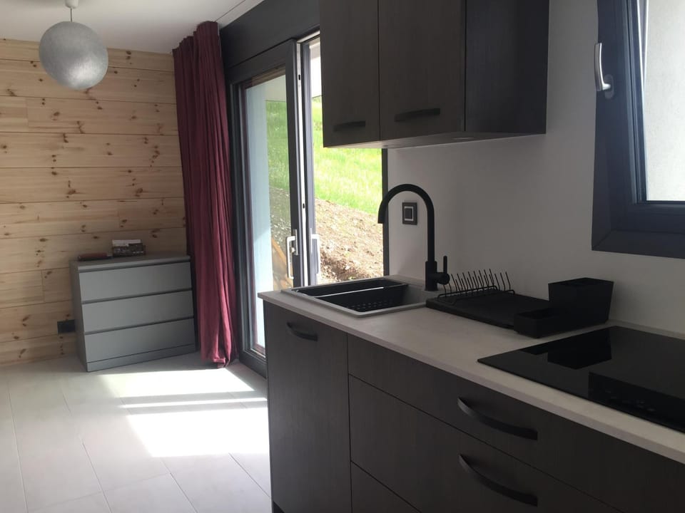 Kitchen or kitchenette, stove