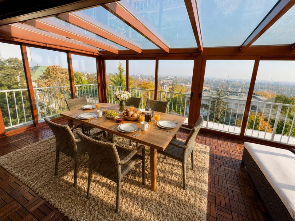 Day, Natural landscape, View (from property/room), Balcony/Terrace, Living room, Seating area, Dining area, Breakfast