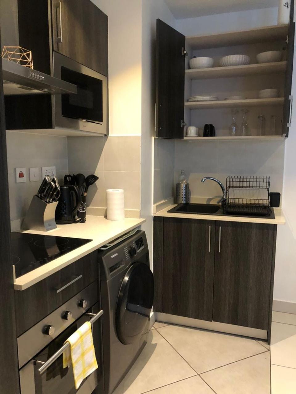 Kitchen or kitchenette, stove
