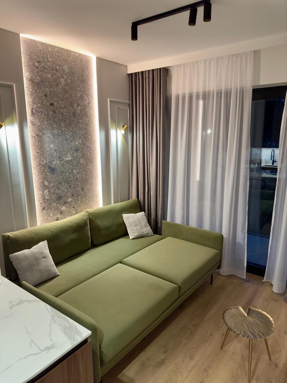 Bed, Living room, Seating area