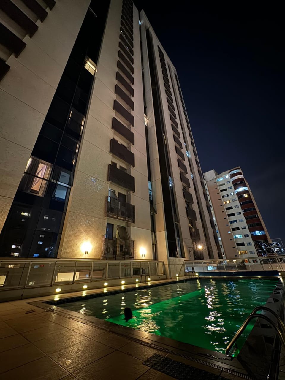Property building, Night, Swimming pool