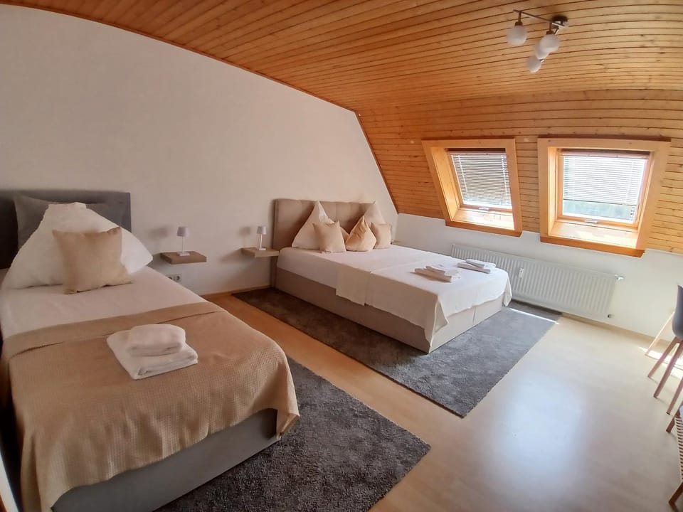 Bed, Photo of the whole room, Bedroom, Mountain view, flat iron, towels, wardrobe