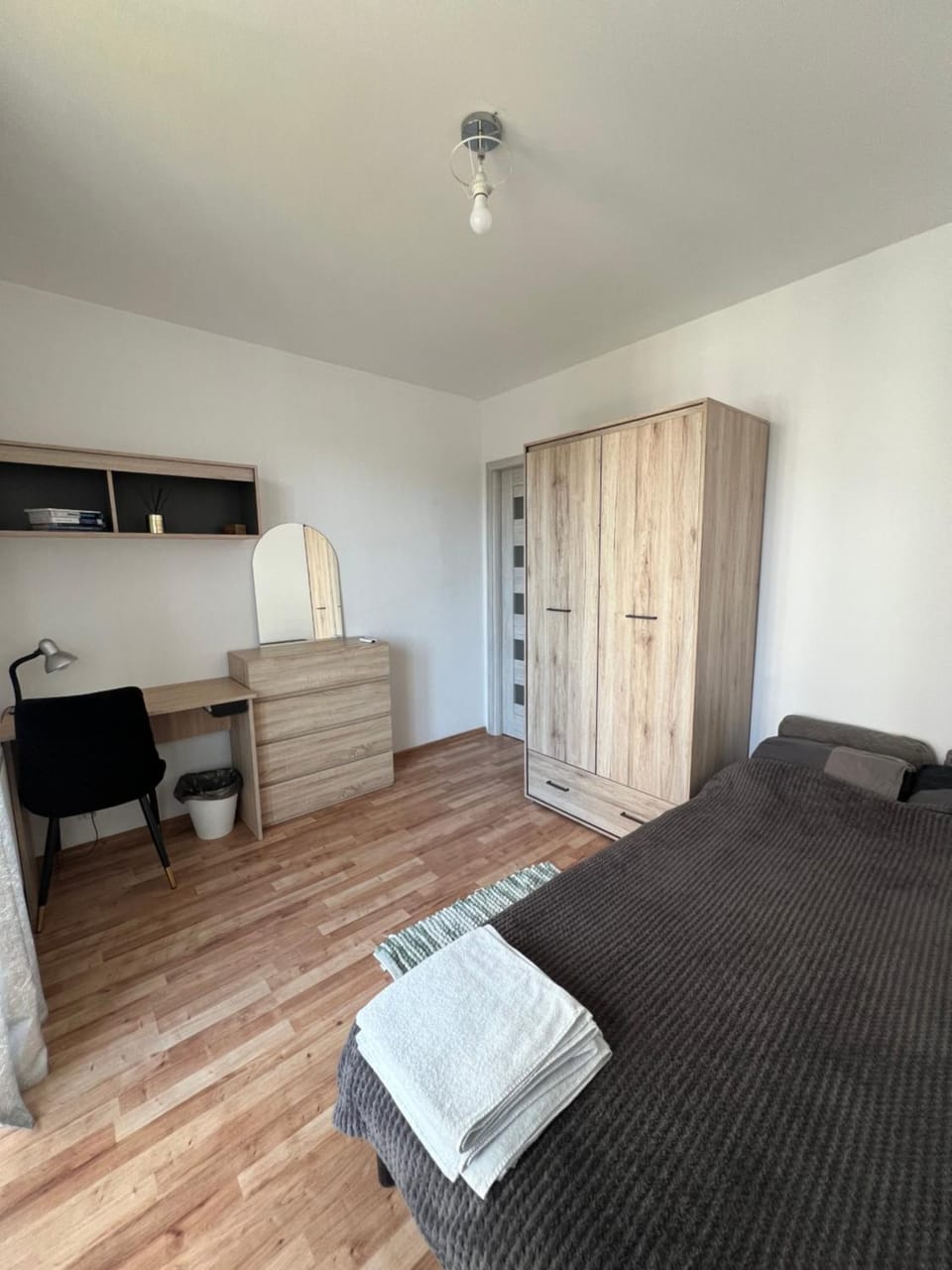 Bed, Photo of the whole room, Bedroom, towels, wardrobe