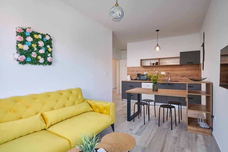 Kitchen or kitchenette, Living room, Seating area, Dining area, stove