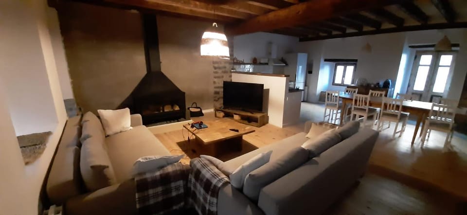 Kitchen or kitchenette, Living room, Dining area, fireplace