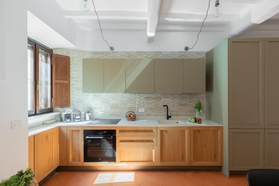 Kitchen or kitchenette, stove