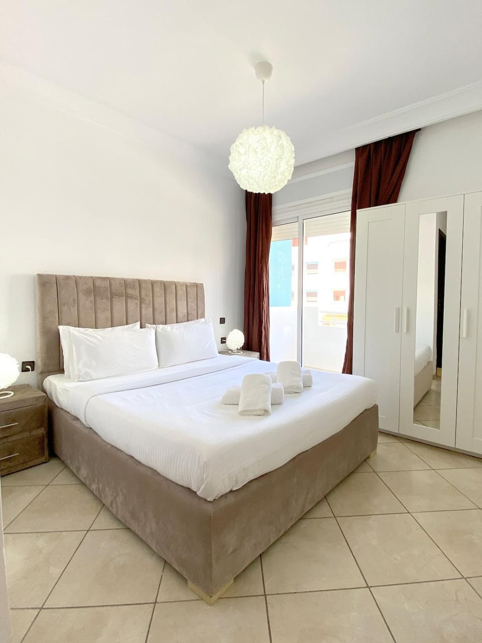 Bed, Bedroom, towels, wardrobe