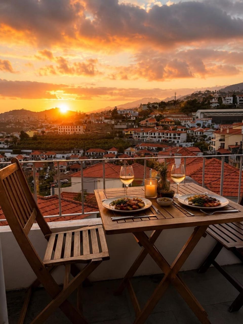 Natural landscape, View (from property/room), Balcony/Terrace, Food and drinks, Mountain view, Sunset
