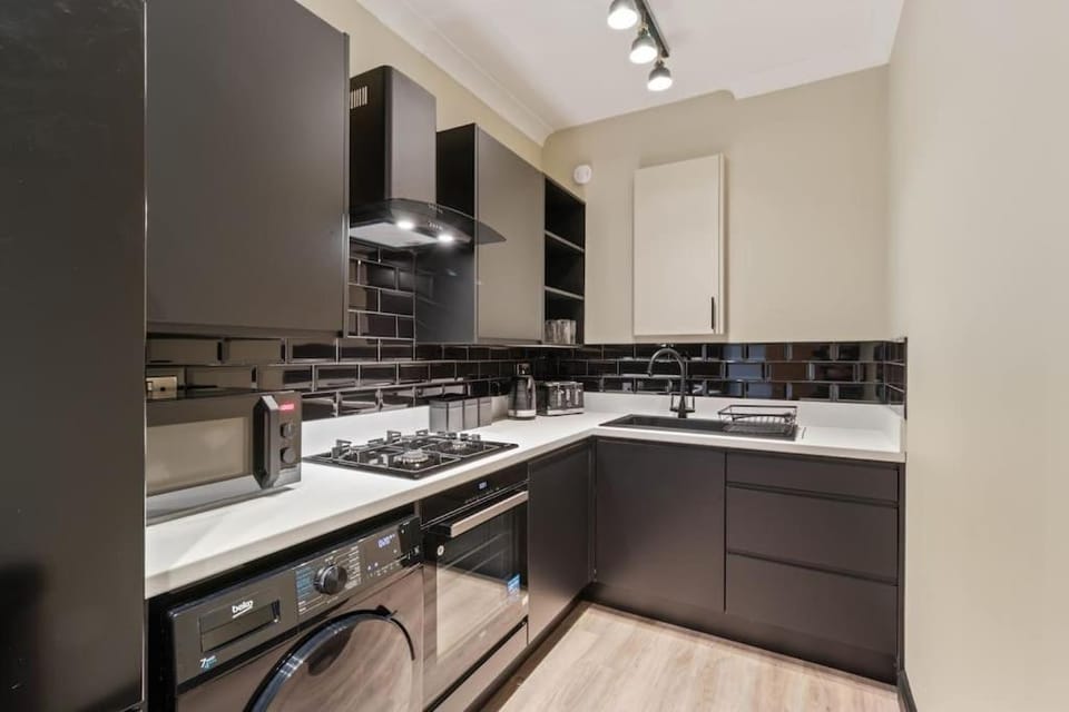 Kitchen or kitchenette, stove