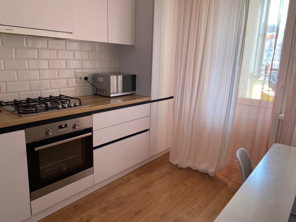 Kitchen or kitchenette, stove