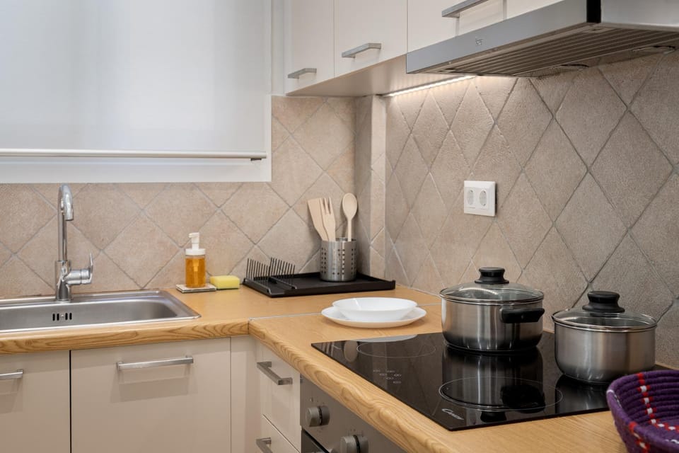 Kitchen or kitchenette, stove