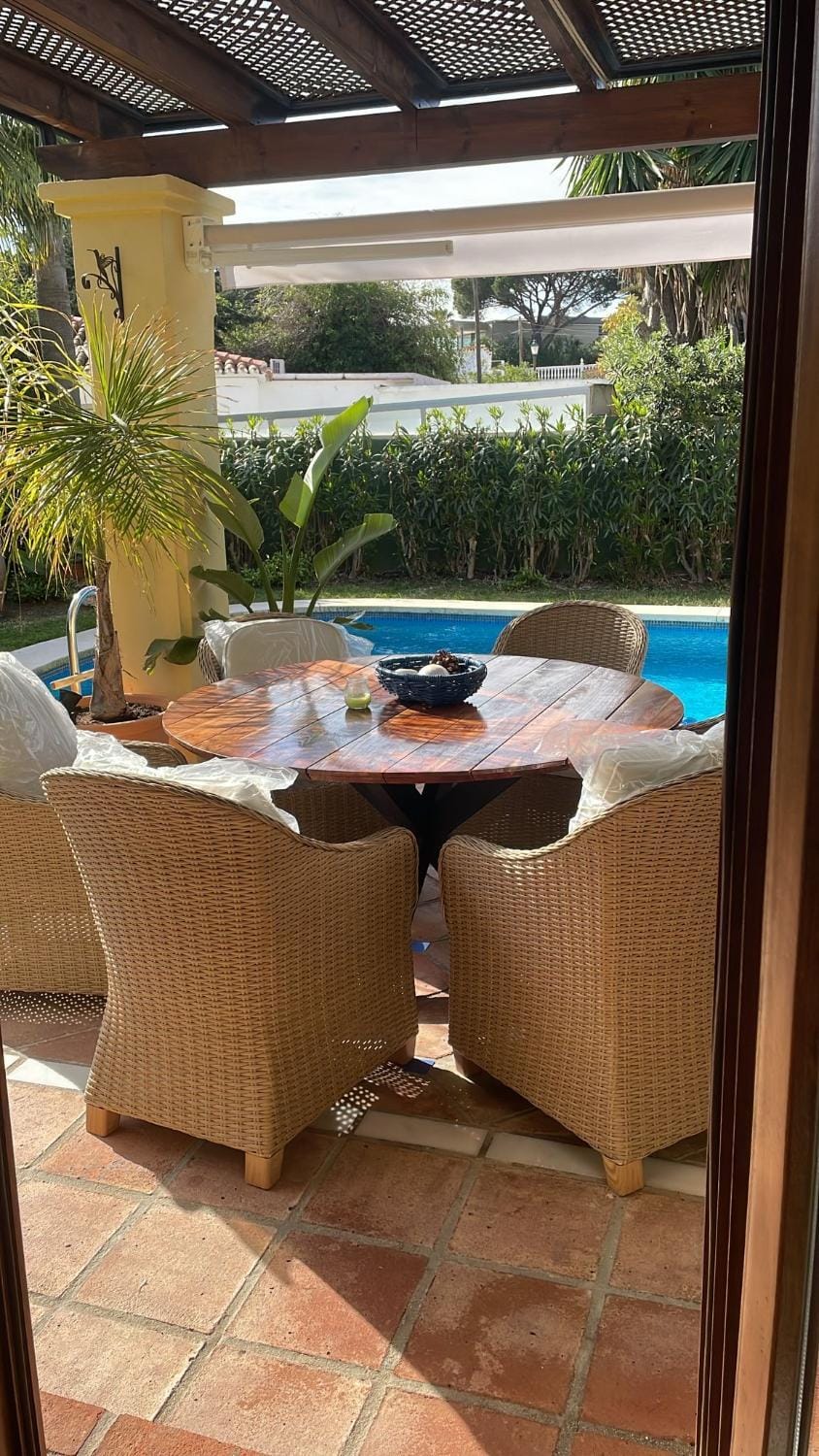 Patio, Day, Seating area, Pool view, Swimming pool