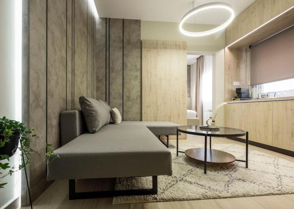 Kitchen or kitchenette, Living room, Seating area