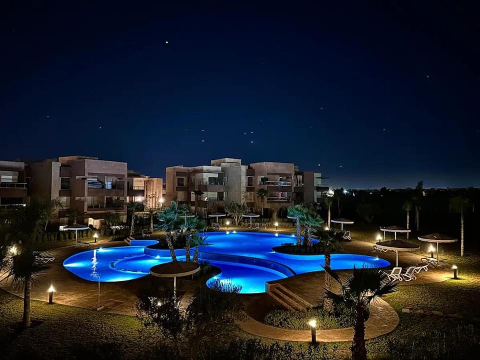 Night, Pool view, Swimming pool