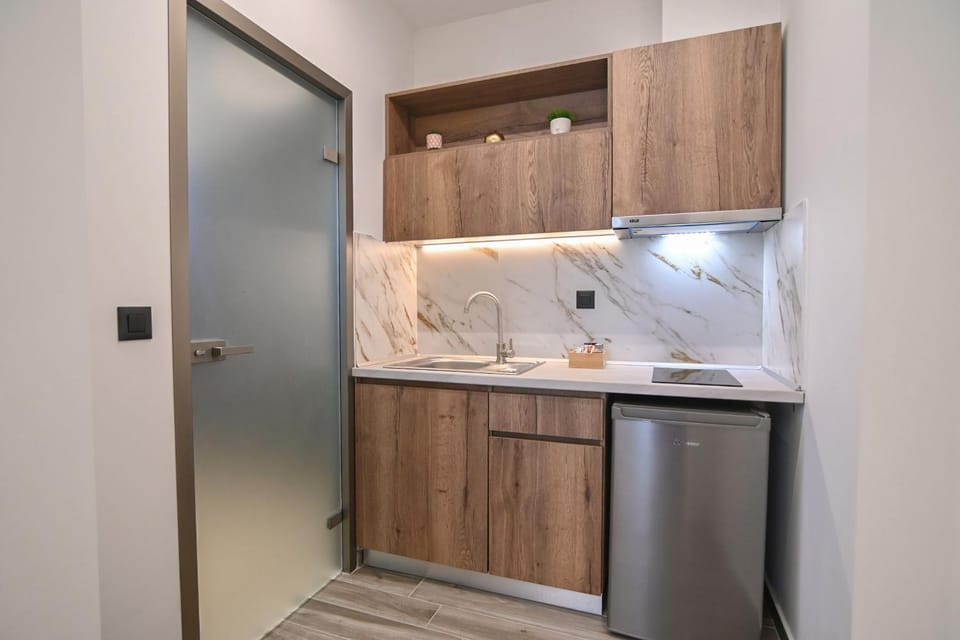 Kitchen or kitchenette, stove